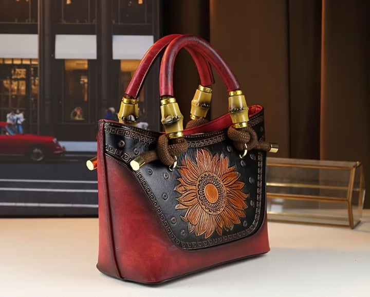 Premium Embossed Handbag – Sunflower Design