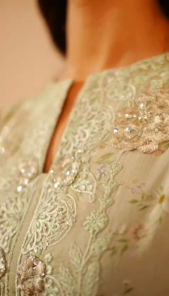 Celestial Mint Embroidered 3-Piece Lawn Suit with Printed Dupatta