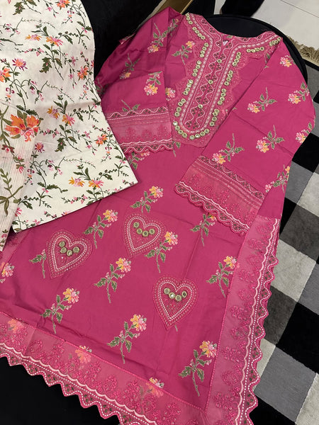 Rose Bloom | Premium Winter Cotton 3-Piece Farshi Shalwar Suit