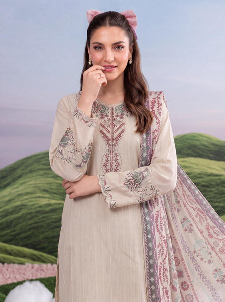 Elegant Embroidered 3-Piece Lawn Suit with Printed Dupatta