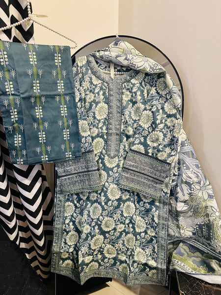 Botanical Teal 3-Piece Printed Ensemble