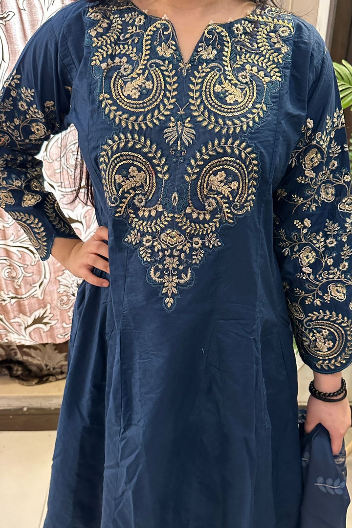 Royal Sapphire Embroidered 3 Piece Suit