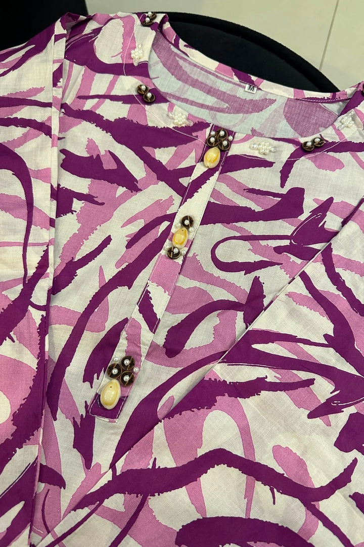Pink Abstract Printed Lawn Kurti – Pearl Button Detail