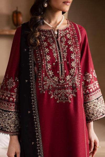Royal Maroon Embroidered Kurta with Farshi Shalwar & Chiffon Dupatta ✨