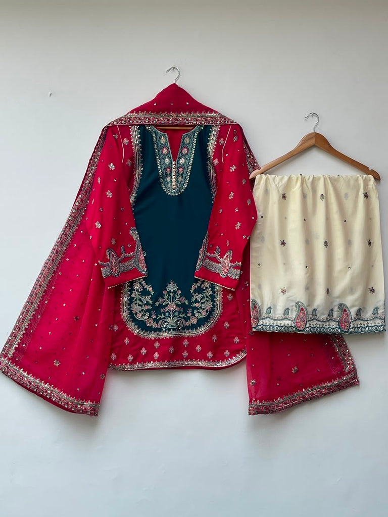 3 Piece – Deep Teal & Ruby Red
