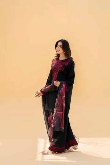 Elegance in Black — Maroon Embroidered