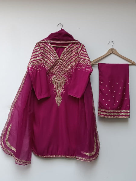 Ruby Tilla Luxe – 3 Piece Raw Silk Suit with Organza Dupatta | 42” Length