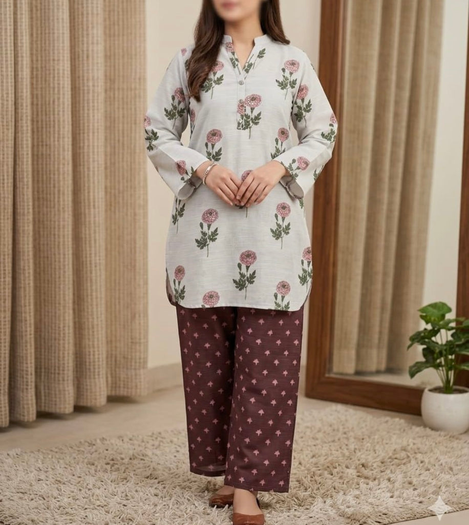 Blossom Printed Kurta Set with Contrast Trouser