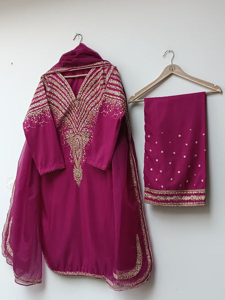 Ruby Tilla Luxe – 3 Piece Raw Silk Suit with Organza Dupatta | 42” Length