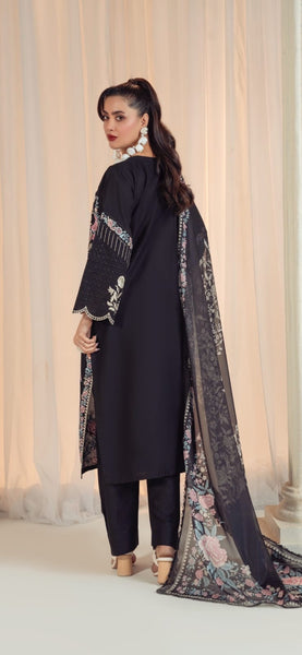 Noir Blossom 3-Piece Embroidered Lawn Suit