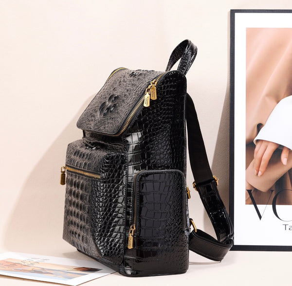 Premium Crocodile Texture Leather Backpack – Elegant & Stylish