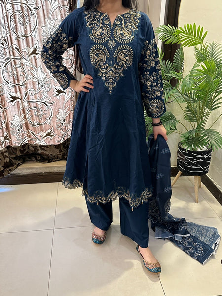 Royal Sapphire Embroidered 3 Piece Suit