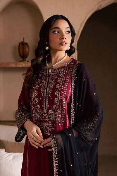 Royal Maroon Embroidered Kurta with Farshi Shalwar & Chiffon Dupatta ✨