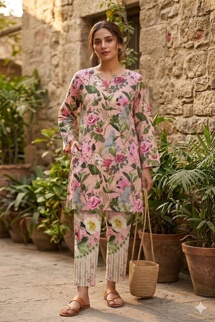 Blush Pink Floral Lawn 2-Piece Set – Elegant Summer Outfit