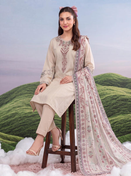 Elegant Embroidered 3-Piece Lawn Suit with Printed Dupatta
