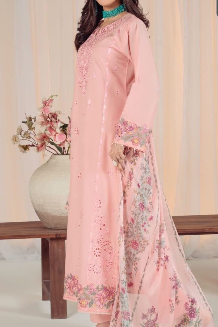 Blush Bloom Embroidered 3 Piece Lawn Suit
