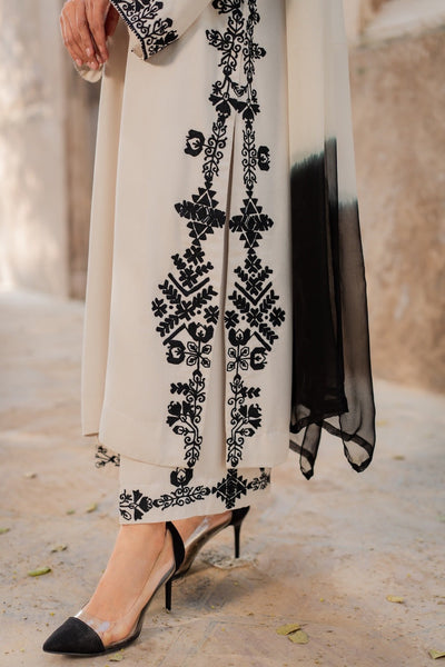 Elegant Ivory Embroidered Straight Kurta with Front & Back Detailing 3 piece summer cotton