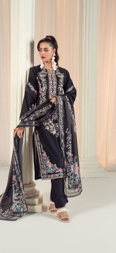 Noir Blossom 3-Piece Embroidered Lawn Suit