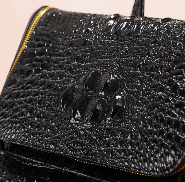 Premium Crocodile Texture Leather Backpack – Elegant & Stylish