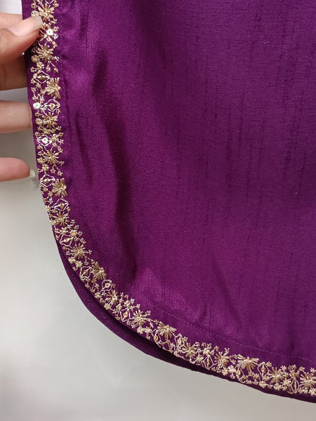 Royal Purple 3Pc Raw Silk Suit with Embroidered Organza Dupatta”