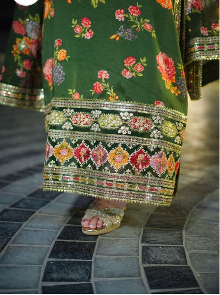 ARZAY “Green Floral Embroidered 3-Piece Suit – Luxury winter Collection”