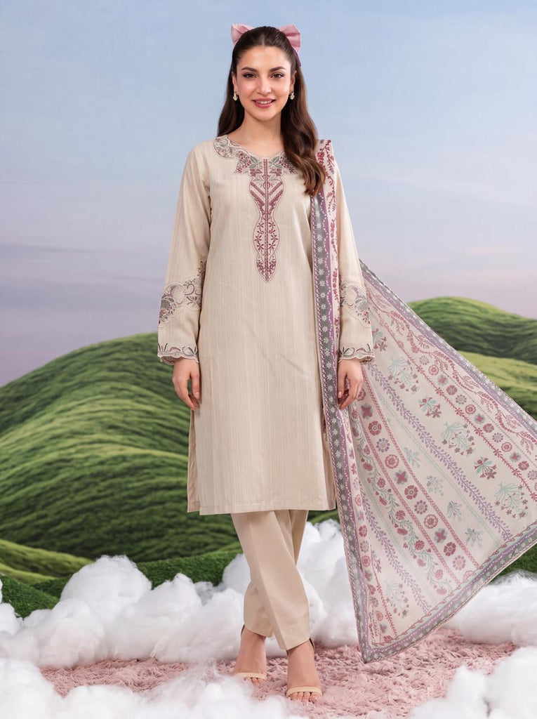 Elegant Embroidered 3-Piece Lawn Suit with Printed Dupatta