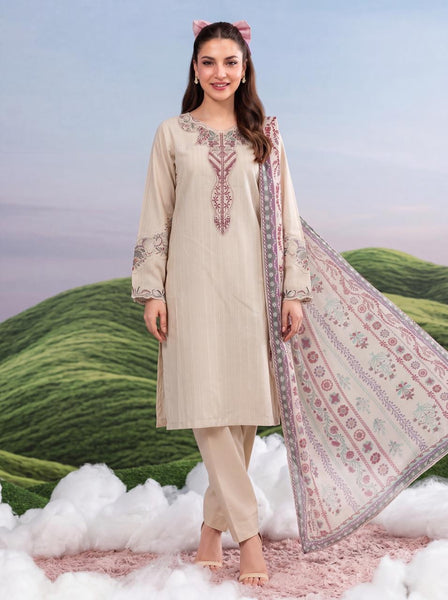 Elegant Embroidered 3-Piece Lawn Suit with Printed Dupatta
