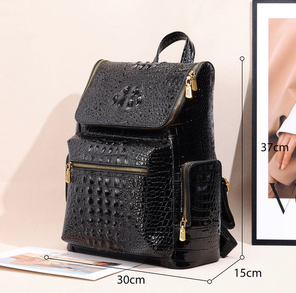 Premium Crocodile Texture Leather Backpack – Elegant & Stylish