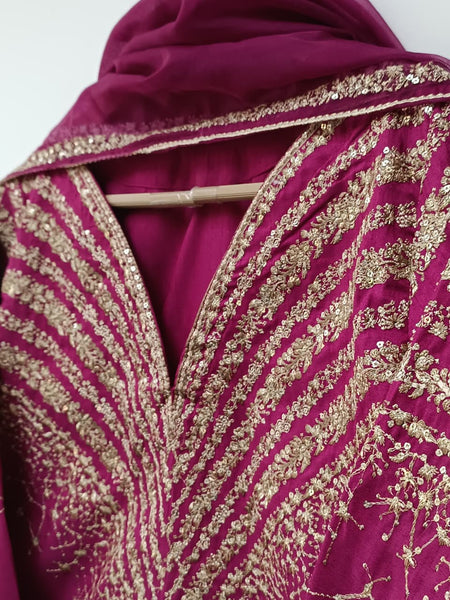 Ruby Tilla Luxe – 3 Piece Raw Silk Suit with Organza Dupatta | 42” Length