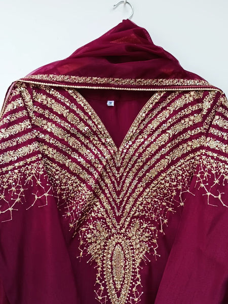 Crimson Majesty – Raw Silk 3Pc with Tilla Detailing