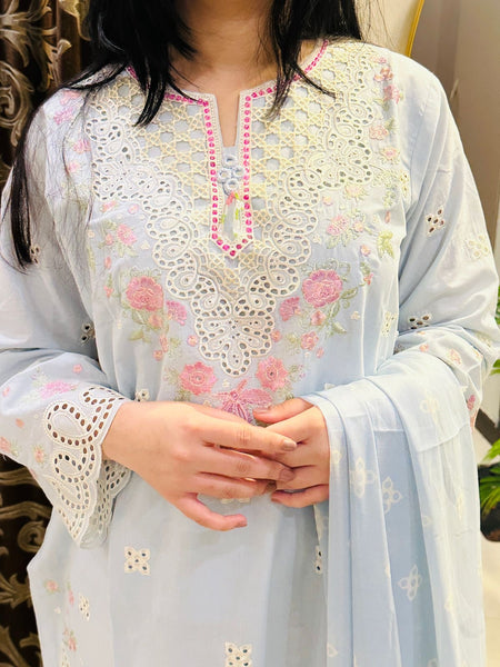 Powder Blue Elegance 3-Piece Embroidered Lawn Suit