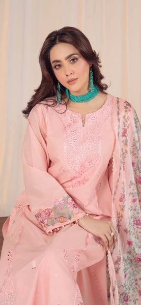 Blush Bloom Embroidered 3 Piece Lawn Suit