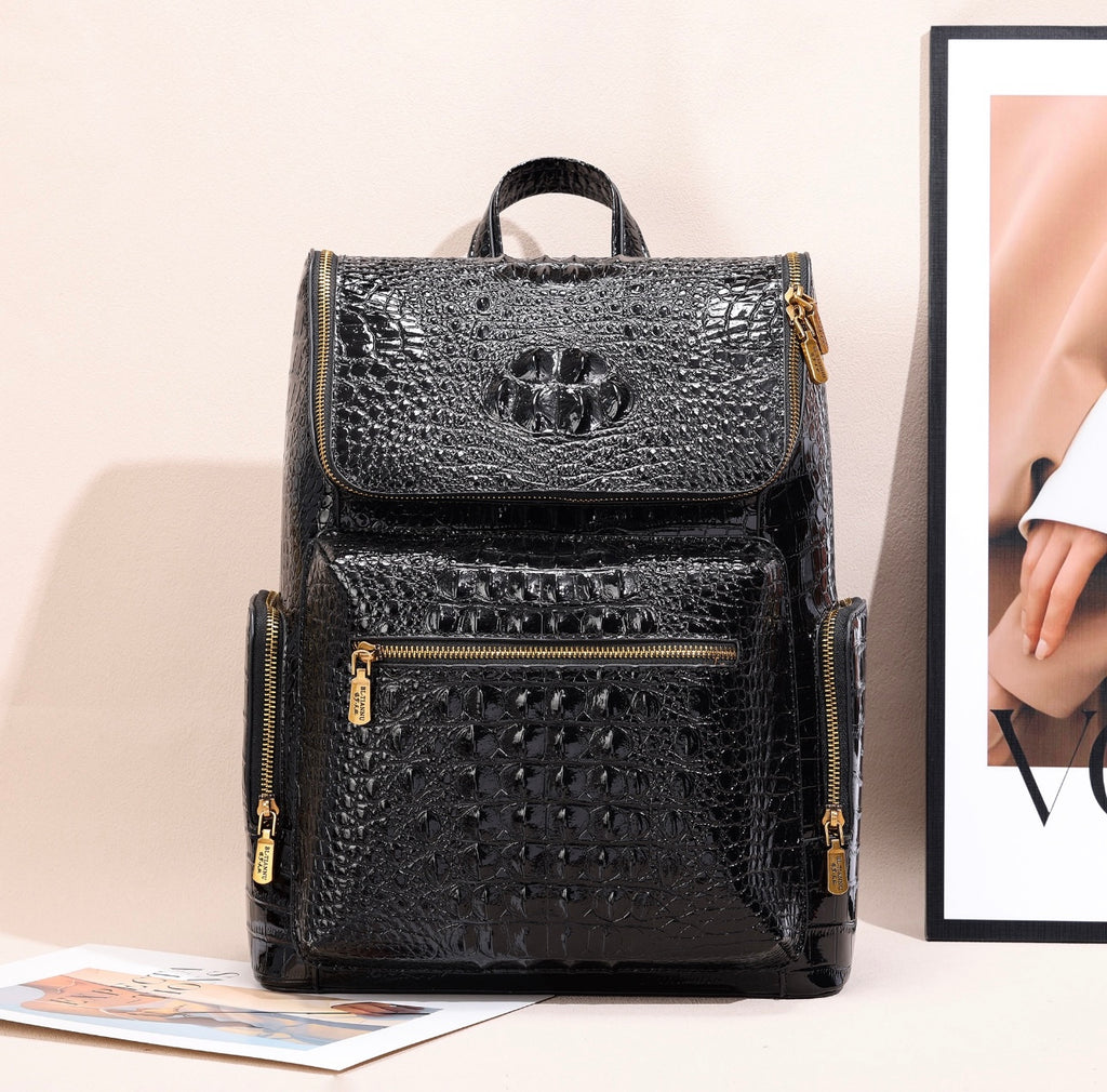 Premium Crocodile Texture Leather Backpack – Elegant & Stylish