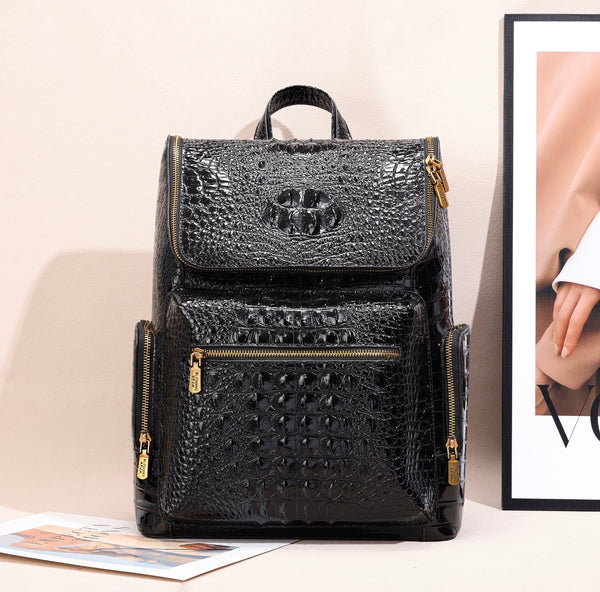 Premium Crocodile Texture Leather Backpack – Elegant & Stylish
