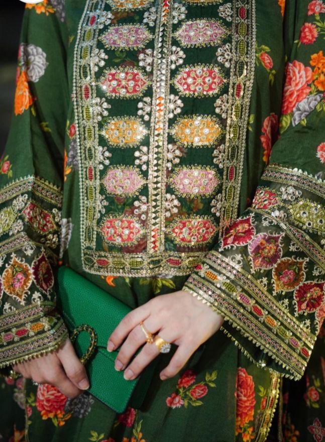 ARZAY “Green Floral Embroidered 3-Piece Suit – Luxury winter Collection”