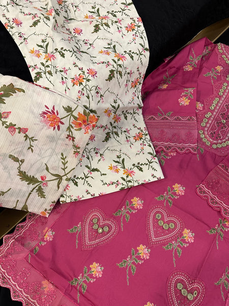 Rose Bloom | Premium Winter Cotton 3-Piece Farshi Shalwar Suit
