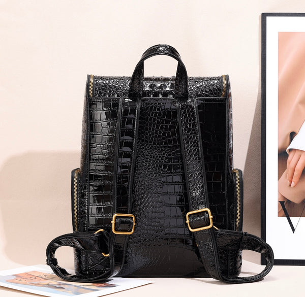 Premium Crocodile Texture Leather Backpack – Elegant & Stylish