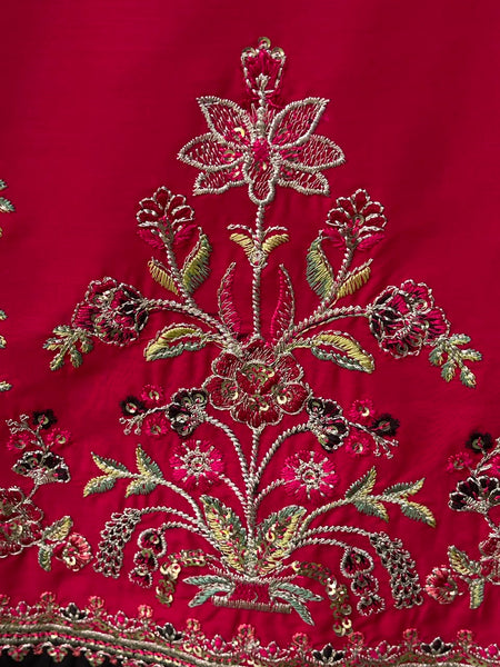Cotton Lawn 3 Piece Embroidered & Sequin Suit – Black & Ruby Pink