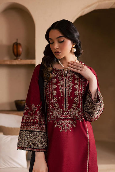Royal Maroon Embroidered Kurta with Farshi Shalwar & Chiffon Dupatta ✨