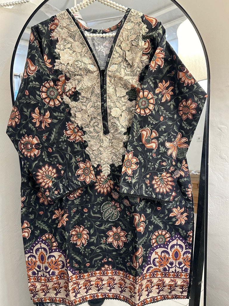 Printed Khadar Shirt with Embroidered Neck only shirt