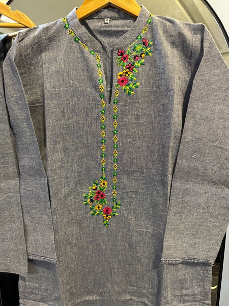 Floral Threadwork grey karandi             2-Piece Set winter