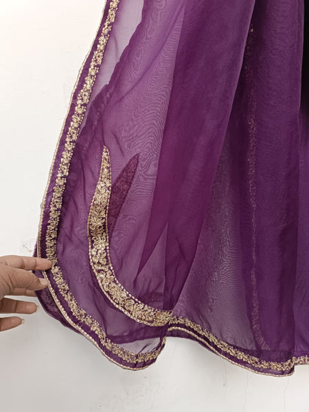 Royal Purple 3Pc Raw Silk Suit with Embroidered Organza Dupatta”