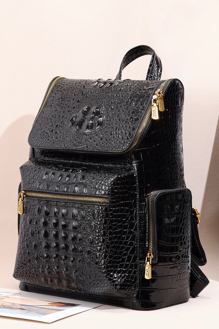 Premium Crocodile Texture Leather Backpack – Elegant & Stylish