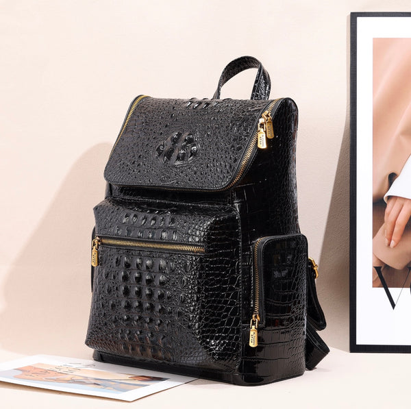 Premium Crocodile Texture Leather Backpack – Elegant & Stylish