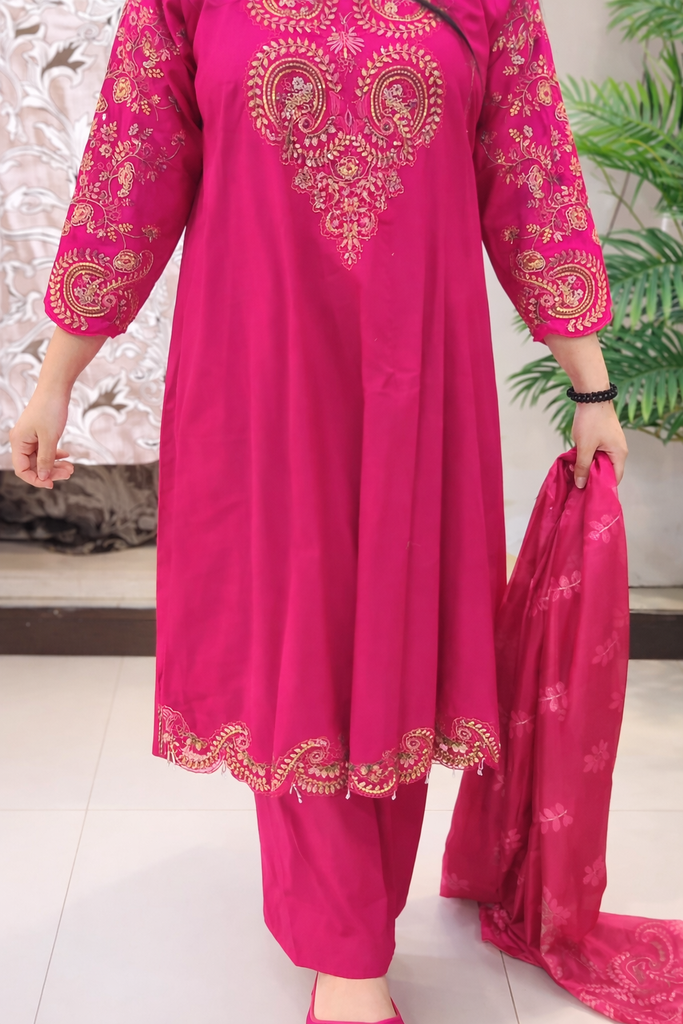 Pink Sapphire Embroidered 3 Piece Suit