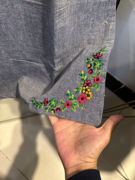 Floral Threadwork grey karandi             2-Piece Set winter