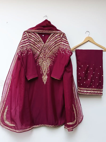 Crimson Majesty – Raw Silk 3Pc with Tilla Detailing