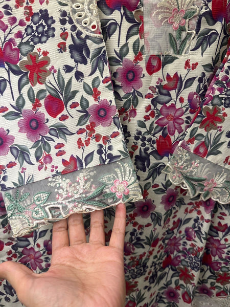 Ethereal Floral Charm – Printed 3 Piece Suit with Statement Lace Dupatta