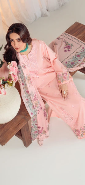 Blush Bloom Embroidered 3 Piece Lawn Suit