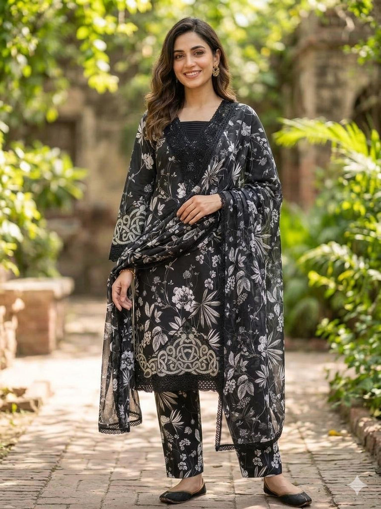 Title: Midnight Bloom 3-Piece Lawn Set